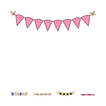 Colorful birthday celebration flags string decorations Ilustración de archivo