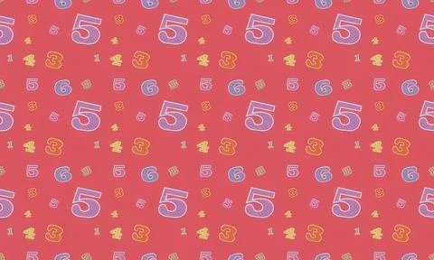 Colorful birthday pattern with number 5 and candies Stock Illustration