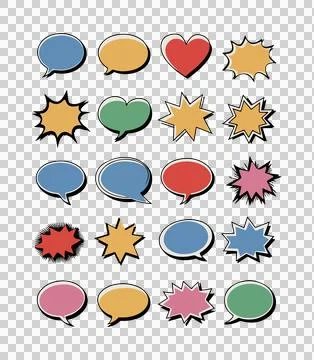 Colorful blank comic speech bubble collections set Stock Illustration