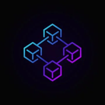 Colorful blockchain technology vector line icon or logo element Stock Illustration