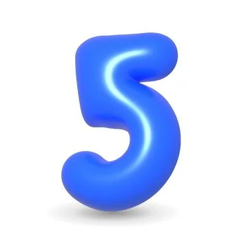 Colorful blue balloon digit Five. 3d realistic design element. For Birthday.. Stock Illustration