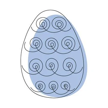Colorful blue Easter egg with pattern. Continuous one line drawing. On whit.. Illustrazione stock