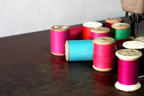Colorful bobbins of thread 스톡 사진