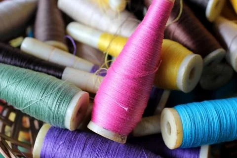 Colorful bobbins of thread Stock Photos