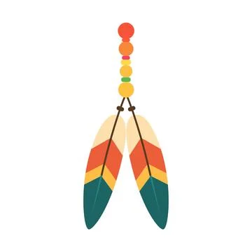 Colorful Boho Feather Ornament Vector Stock Illustration