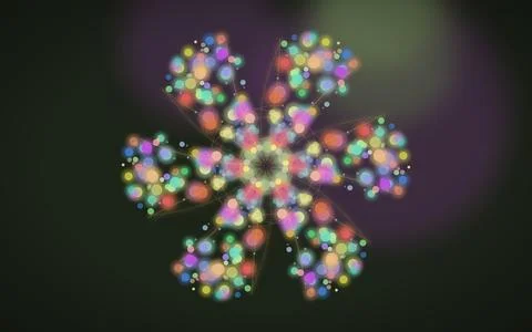 Colorful bokeh flower pattern on dark background. Glowing multi-colored cir.. Stock Illustration