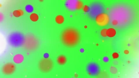 Colorful bokeh lights floating on bright green background with sparkling stars Stock Footage 345216050