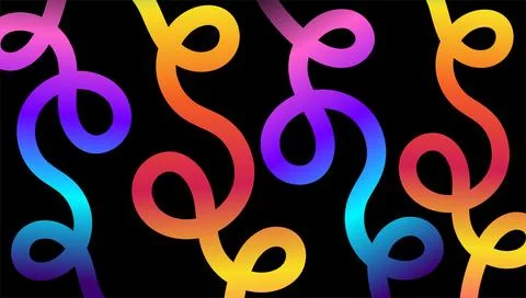 Colorful Bold Scribble Pattern with Curved Lines on Black Background Illustrazione stock