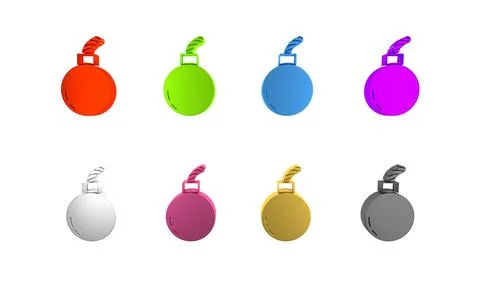 Colorful Bomb ready to explode icon isolated on white background. Minimalis.. Illustrazione stock