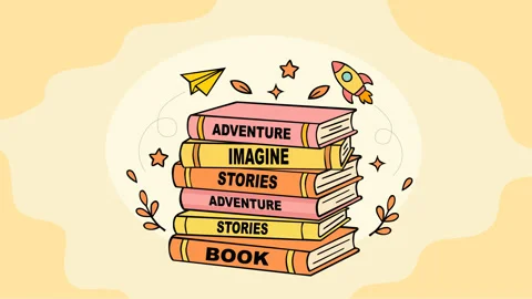 Colorful Book Stack with Imagination and Adventure Theme for Learning Concep Video stock 331573283