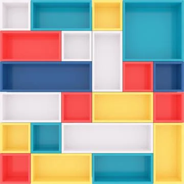 Colorful bookshelf. 3D rendering. Stock Illustration