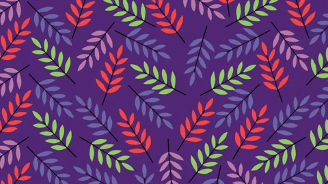 Colorful Botanical Leaf Pattern on Purple Background Seamless Nature Motion Stock Footage 340299760
