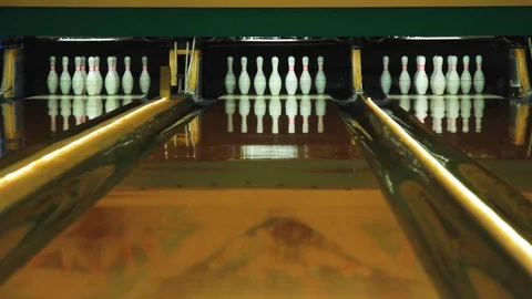 Colorful bowling alley. Bowling lane waiting for gamers. Colorful Illumination Stock Footage
