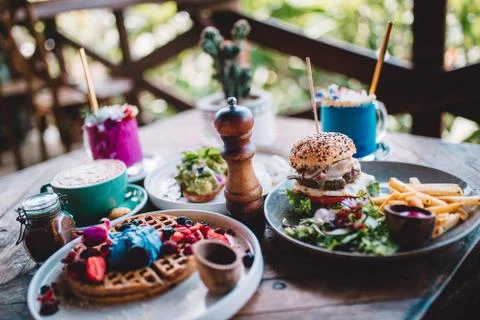 Colorful Breakfast in Balinese Restaurant Stock Photos