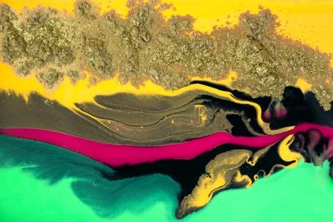 Colorful bright abstract marble pattern with golden powder scattering. Stock Illustration