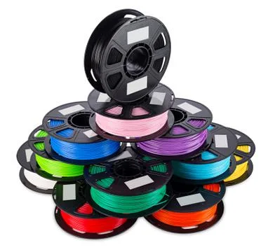 Colorful bright stack pile of spool 3d printer filament Foto stock
