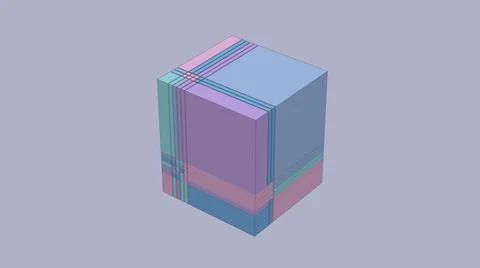 Colorful broken cube. Sketch effect. Abstract illustration, 3d render. Stock Illustration