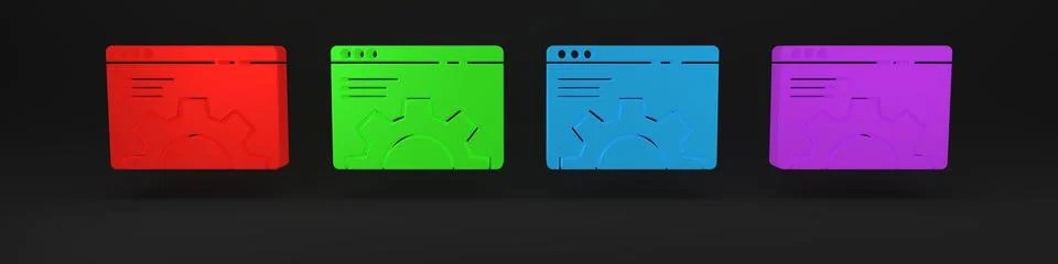 Colorful Browser setting icon isolated on black background. Adjusting, serv.. Stock Illustration