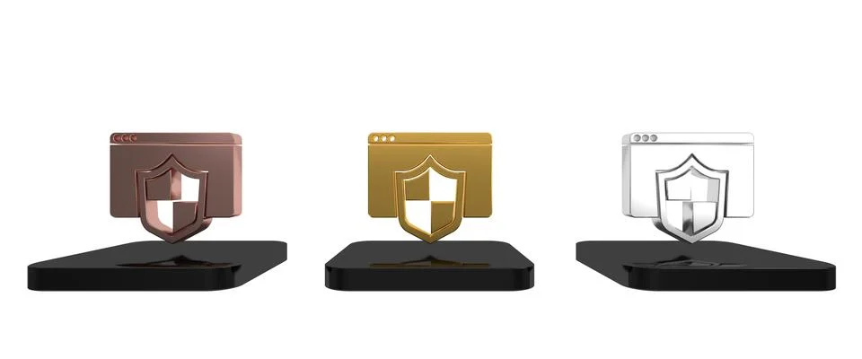 Colorful Browser with shield icon isolated on white background. Security, s.. Stock Illustration