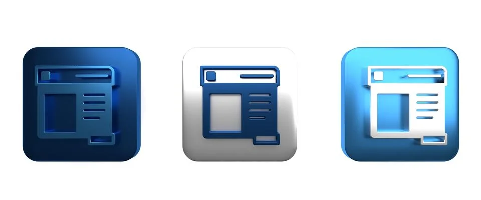 Colorful Browser window icon isolated on white background. Square button. 3.. Illustrazione stock