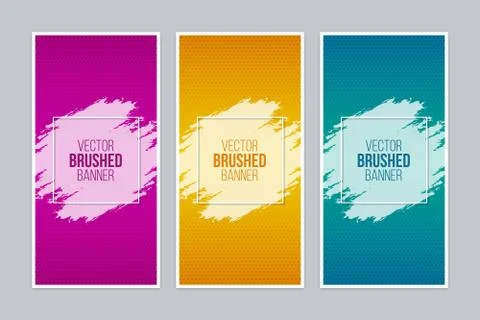 Colorful brushed banners with square frames Stock Illustration