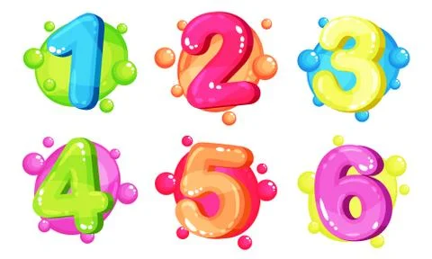 Colorful Bubble-Shaped Collection Of Thick Cartoon Numbers Stock Illustration