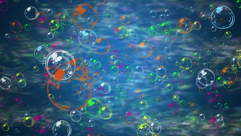 Colorful Bubbles Floating in Artistic Abstract Watery Background Stock Footage 304050059