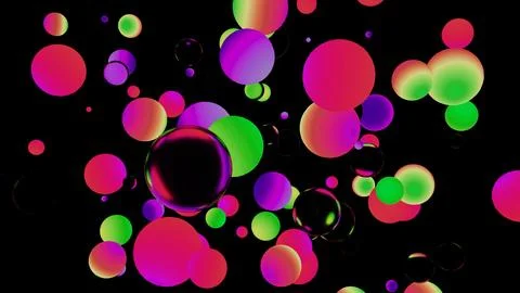 Colorful bubbles floating on black background, abstract festive design Stock Photos