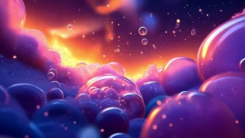 Colorful bubbles floating in a vibrant cosmic landscape Stock Footage 312251693