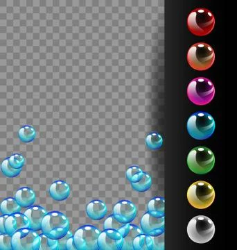 Colorful bubbles set on translucent and black background Stock Illustration
