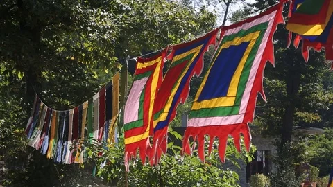 Colorful Buddhist prayer flag Stock Footage 91068643