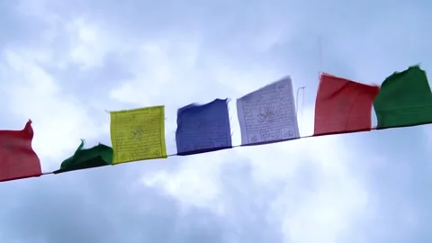 Colorful Buddhist Prayer Flags Blowing in Himalayan Wind Stock Footage 316892167