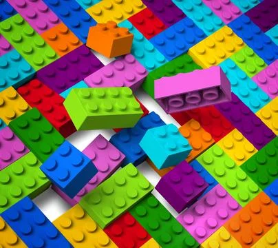 Colorful building blocks 3D exploding Stock Photos
