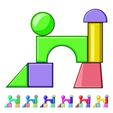 Colorful building blocks assembling creative abstract form 스톡 일러스트