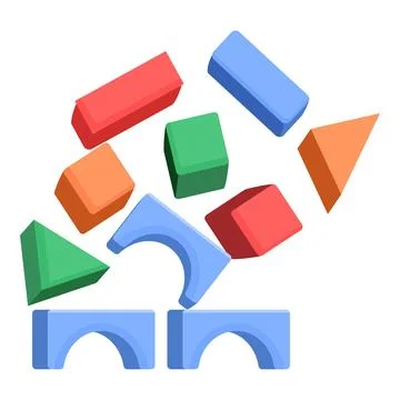 Colorful building blocks falling onto a base, a playful construction scene Stock Illustration