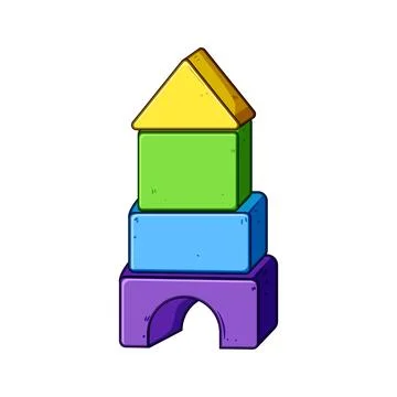 Colorful building blocks forming simple house structure Ilustración de archivo