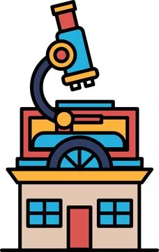 A colorful building with a microscope on top 스톡 일러스트