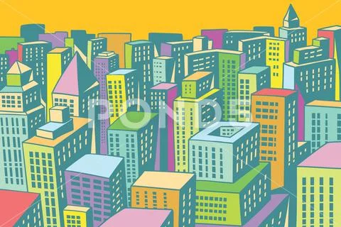 Colorful buildings of the modern city background Stock Illustration