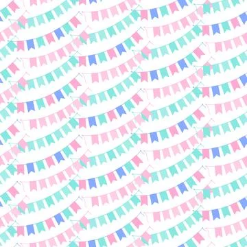 Colorful Bunting flags on string Seamless pattern in trendy soft shades. Festive Illustrazione stock