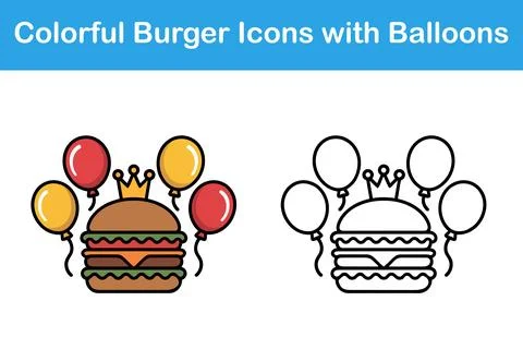 Colorful Burger Icons with Balloons Stock Illustration