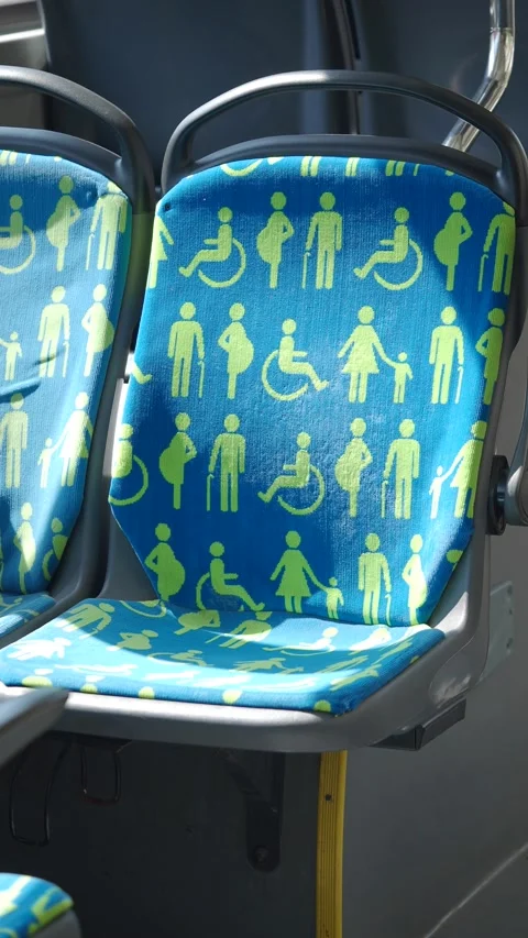 Colorful bus seats with unique pattern for all passengers Stock Footage 318865251
