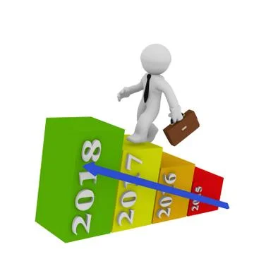 Colorful business graph with diffrent years, upswing concept 3d rendering Stock Illustration