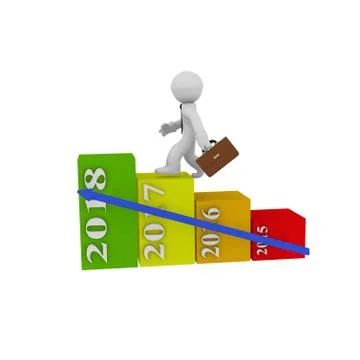 Colorful business graph with diffrent years, upswing concept 3d rendering 스톡 일러스트