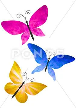Colorful butterflies isolated on white watercolors illustration Stock Illustration