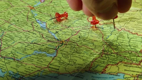 Colorful button nails on map of Ukraine. Strategy plan close up Stock-Footage 227389371