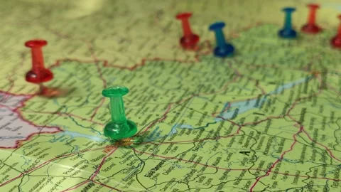 Colorful button nails on map of Ukraine. Strategy plan close up Stock Footage 227677827