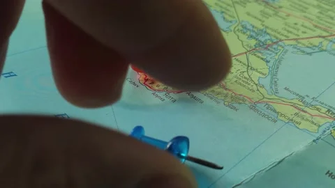 Colorful button nails on map of Ukraine. Strategy plan close up Stock Footage 228288410