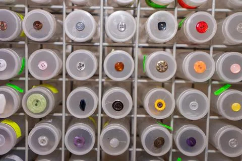 Colorful buttons boxes set 스톡 사진