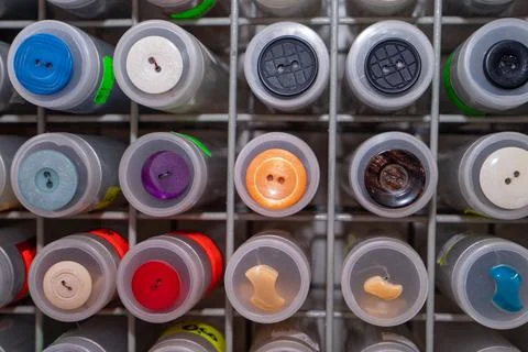 Colorful buttons boxes set 스톡 사진