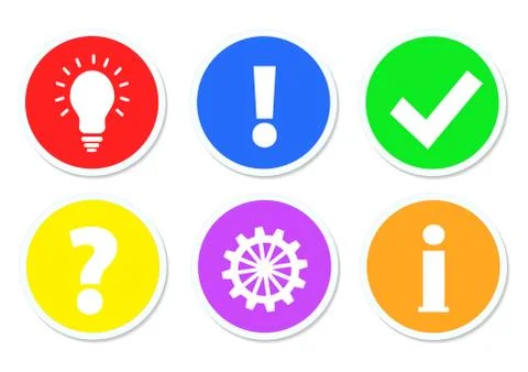 Colorful buttons with Question, Work, Idea, Info, Ok &amp; Answer, stock vector i Stock Illustration